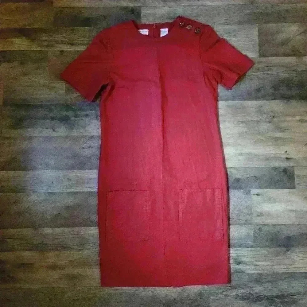 Vintage Red Liz Claiborne Linen Blend Shirt Dress Size 4